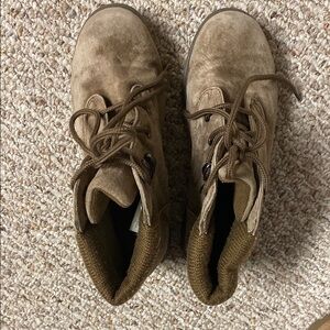 Tan Suede Lace-Up Ankle Boots